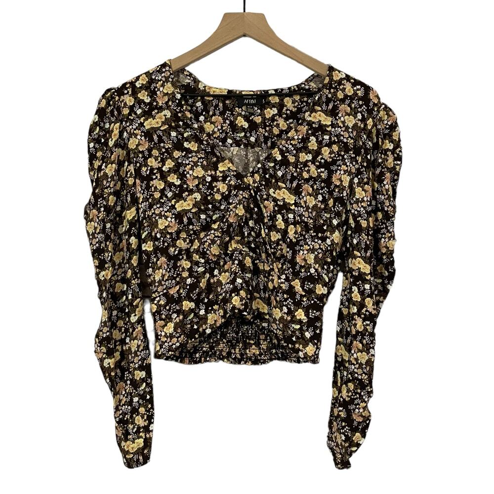 AFRM Floral Wrap Front Long Puff Sleeve Top - Fall Bouquet - Medium - Picture 5 of 12